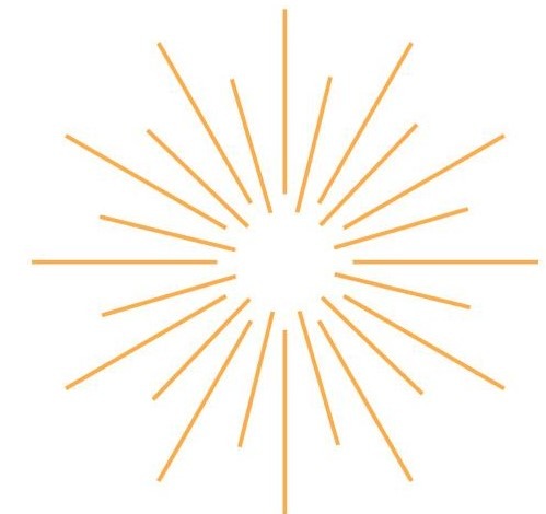 Orangefarbene Strahlen, die von einem zentralen Punkt nach außen strahlen, auf weißem Hintergrund